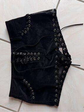 Black lace-up festival micro shorts